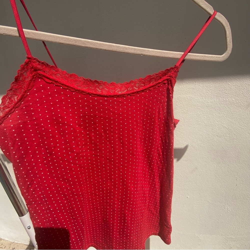Y2K Red & White Polkadot Lace Cami Size Small - Picture 3 of 6